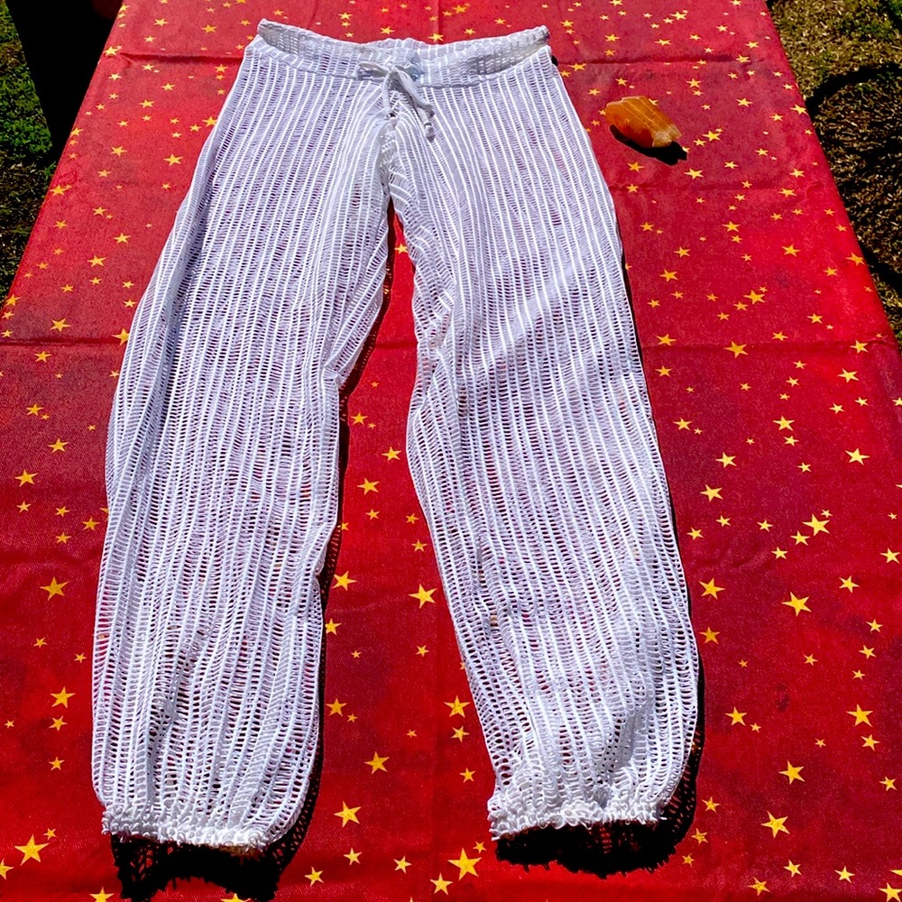 Letarte Hand Made, bright white eyelet pants, swim coverup Made in the USA